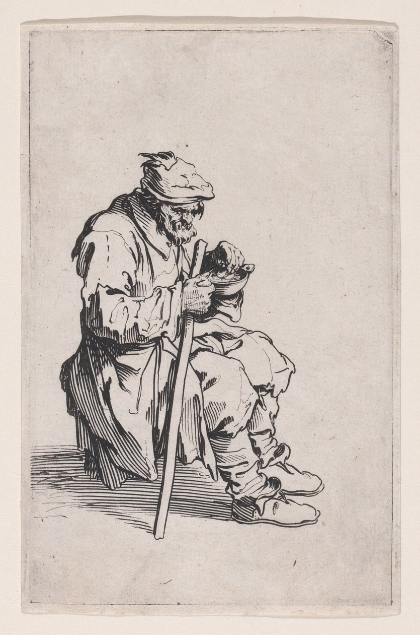 The Beggar Sitting and Eating, from "The Beggars, also called the Barons" by Jacques Callot