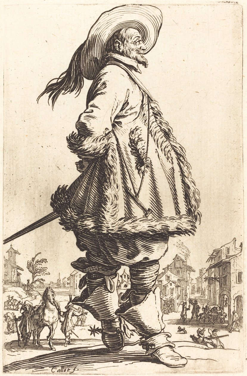 Noble Man with Mantle Trimmed in Fur, Holding his Hands Behind his Back, c. 1620-1623 by Jacques Callot