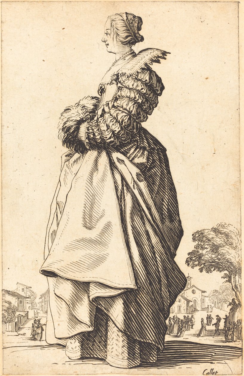 Noble Woman in Profile with her Hands in a Muff by Jacques Callot