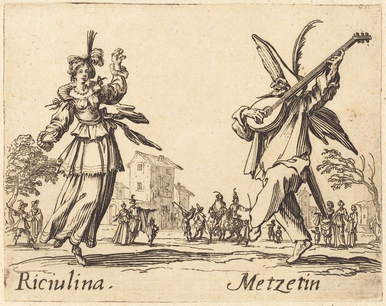 Riciulina and Metzetin by Jacques Callot