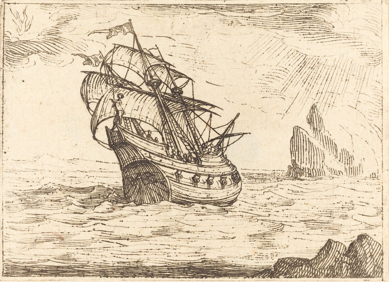 Ship Navigating Near Rocks by Jacques Callot