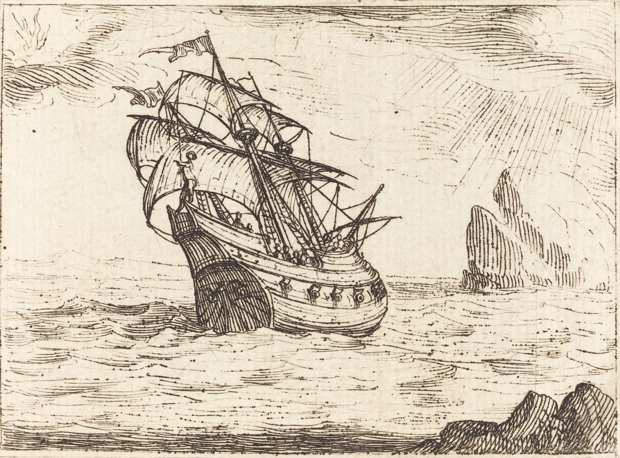 Ship Navigating Near Rocks by Jacques Callot
