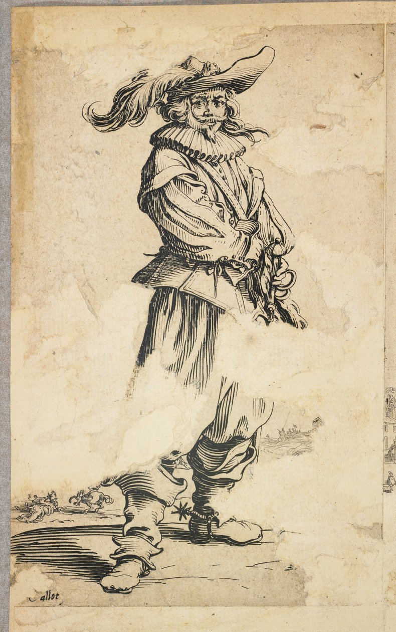 Soldier with Feathered Hat, from La Noblesse de Lorraine (verso), c.1620-23 by Jacques Callot