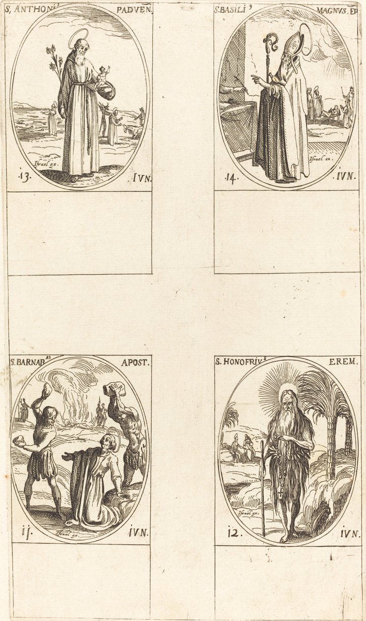 St. Barnabas, Apostle; St. Honofrius; St. Anthony of Padua; St. Basil the Great by Jacques Callot