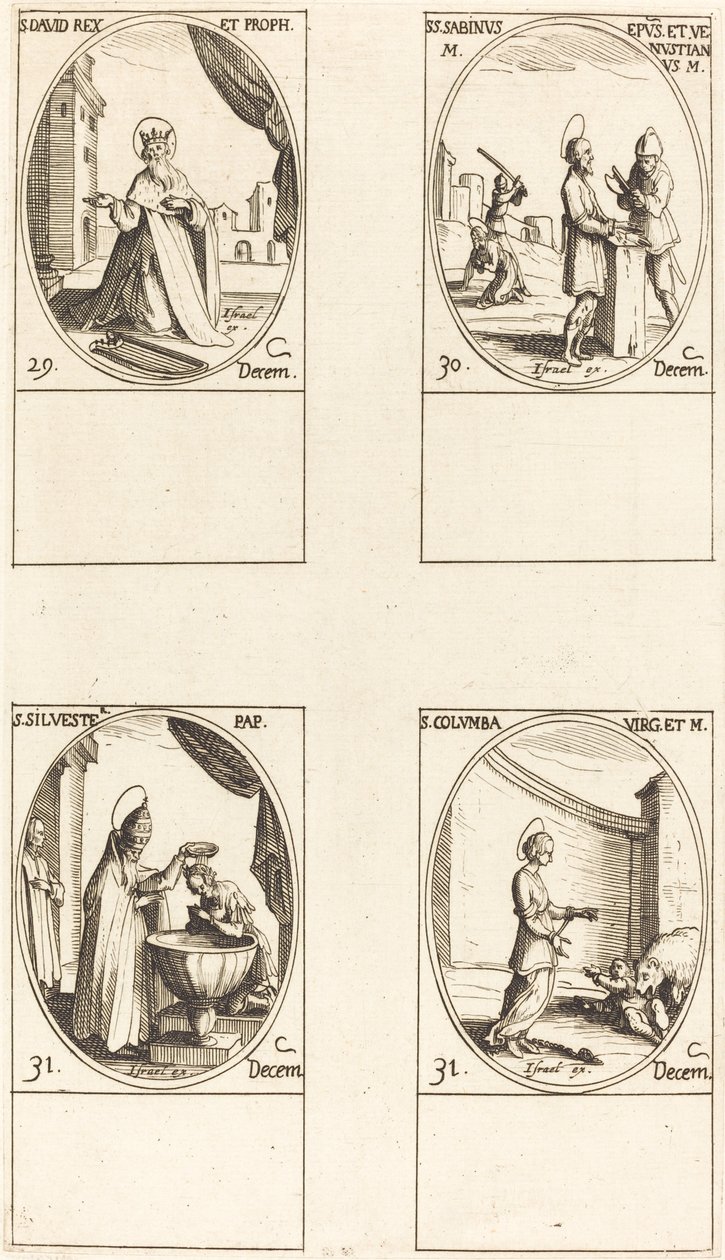 St. David, King and Prophet; Sts. Sabinus and Venustianus; St. Sylvester; St. Colomba by Jacques Callot
