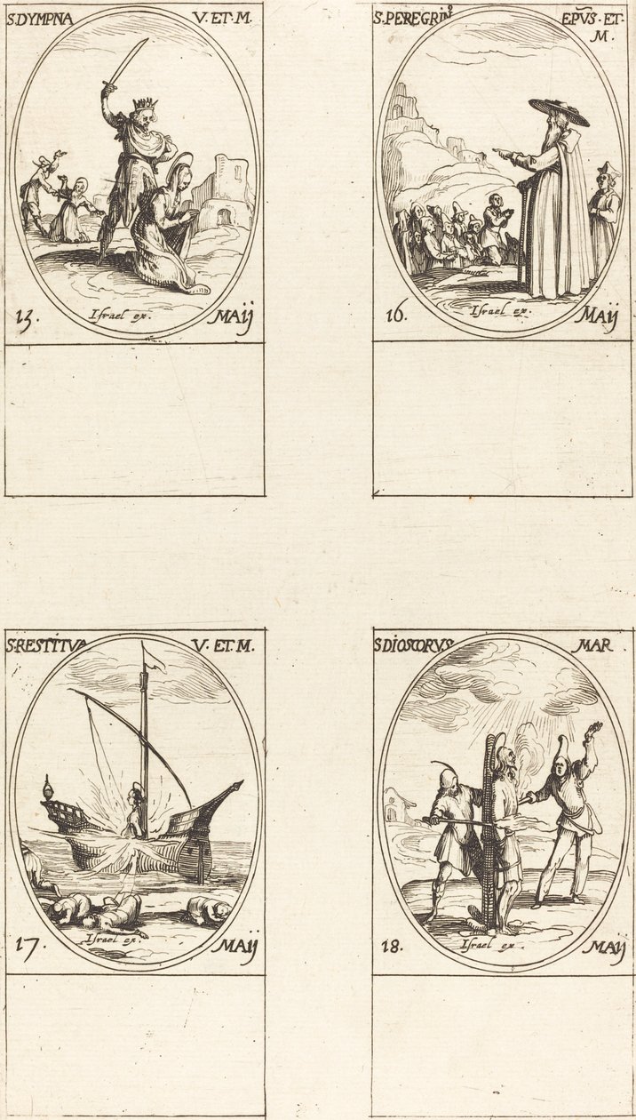 St. Dympna; St. Peregrinus; St. Restituta; St. Dioscorus by Jacques Callot