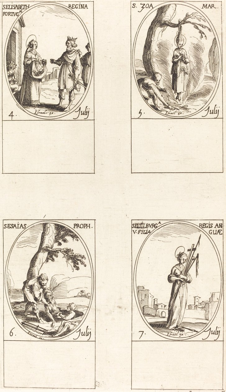 St. Elizabeth of Portugal, St. Zoe, St. Isaiah, Prophet, St. Edelburge by Jacques Callot