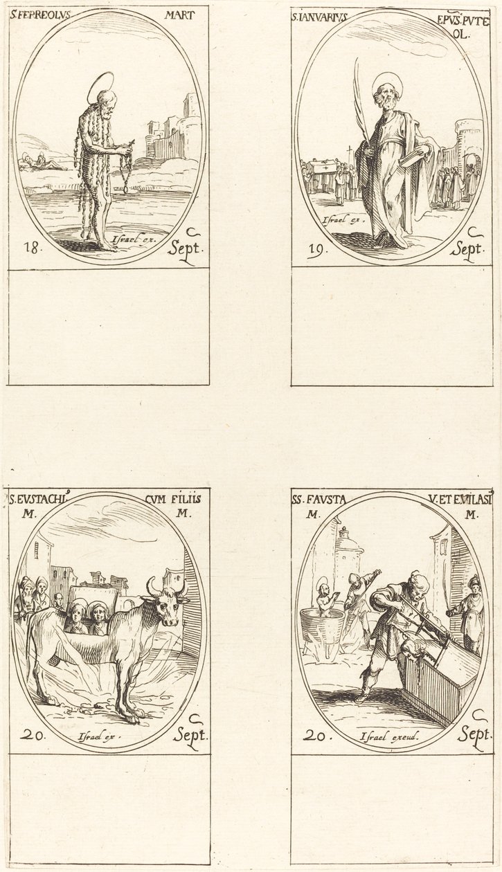 St. Ferreolus, St. Januarius, St. Eustachius & his Children, Sts. Fausta & Evelasius by Jacques Callot