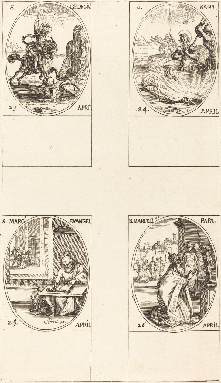 St. George; St. Sabas; St. Mark, Evangelist; St. Marcellin by Jacques Callot