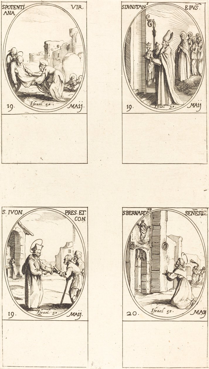 St. Potentiana; St. Dunstan; St. Yvo; St. Bernardinus of Siena by Jacques Callot