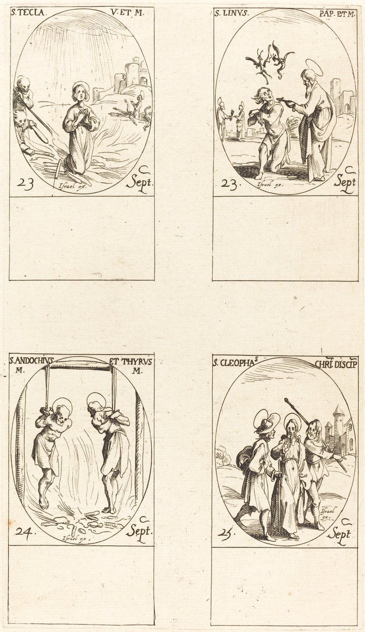 St. Thecla, St. Linus, Sts. Andochius and Thyrsus, St. Cleophas by Jacques Callot
