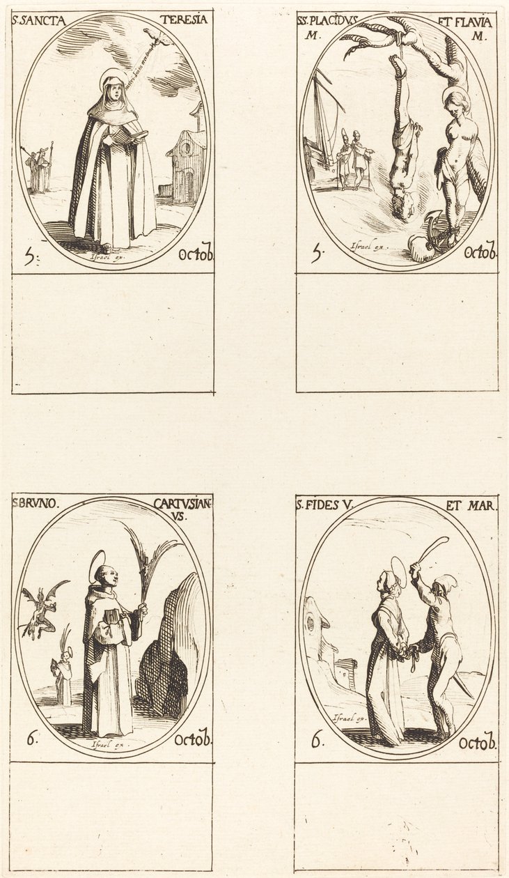 St. Theresa; St. Placidus and Flavia; St. Bruno; St. Faith by Jacques Callot