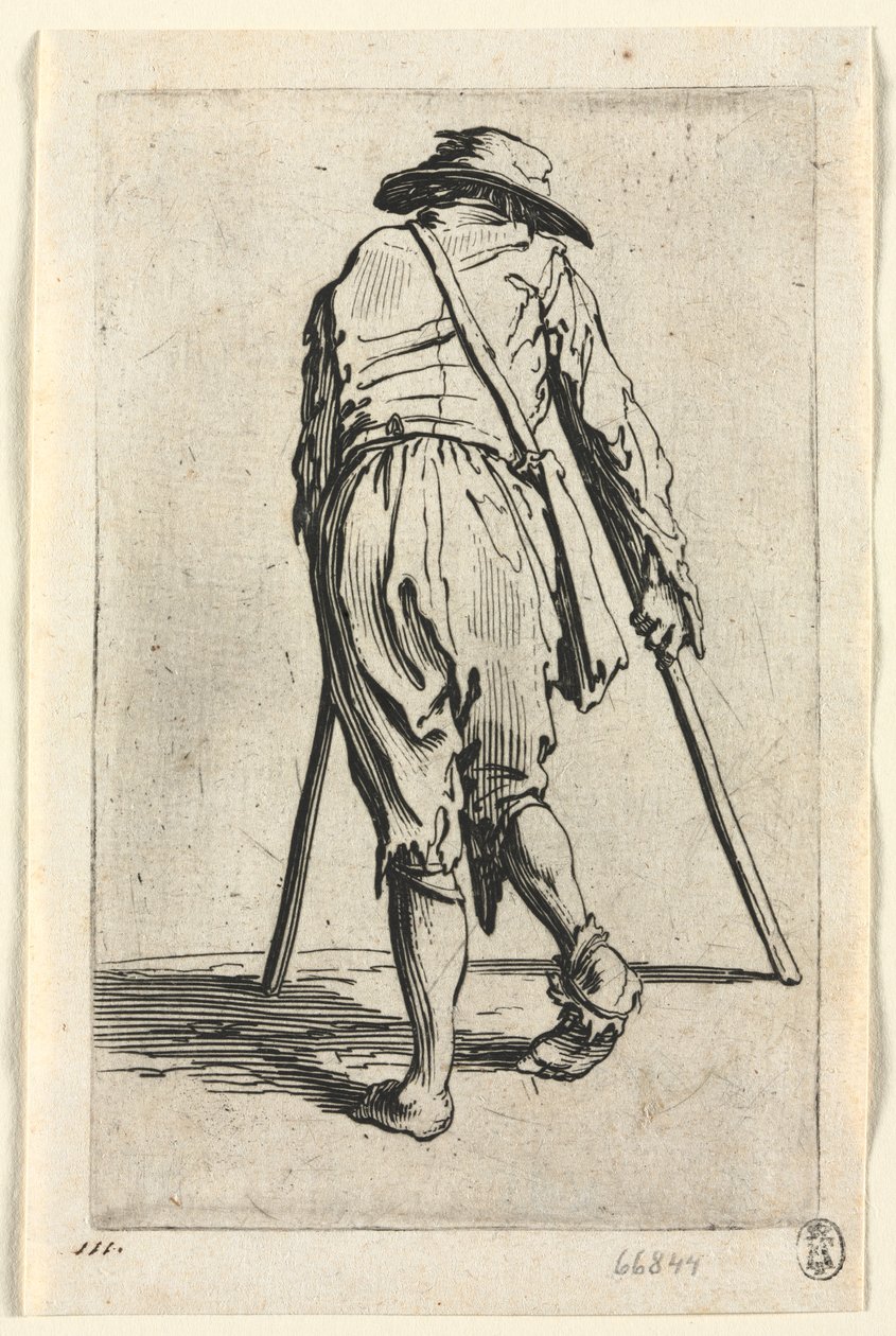 The Beggars: Beggar on Crutches, Wearing a Hat by Jacques Callot