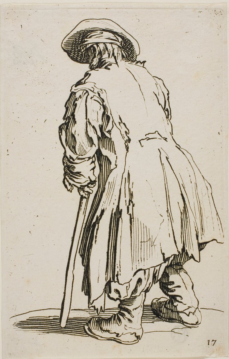The Old Beggar Leaning on his Crutch (plate seventeen from The Beggars) by Jacques Callot