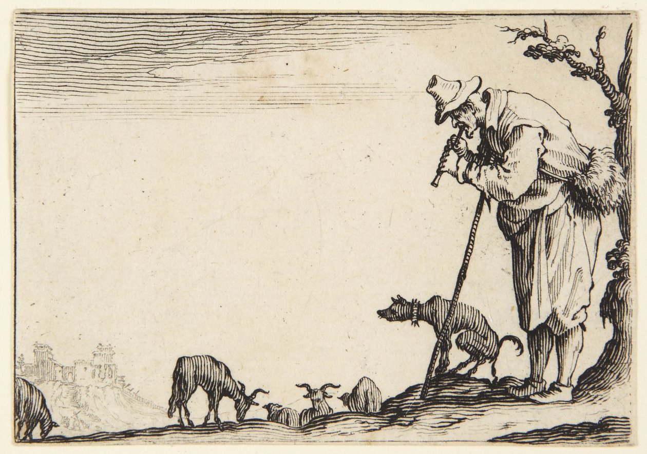 The Shepherd Playing a Flute by Jacques Callot