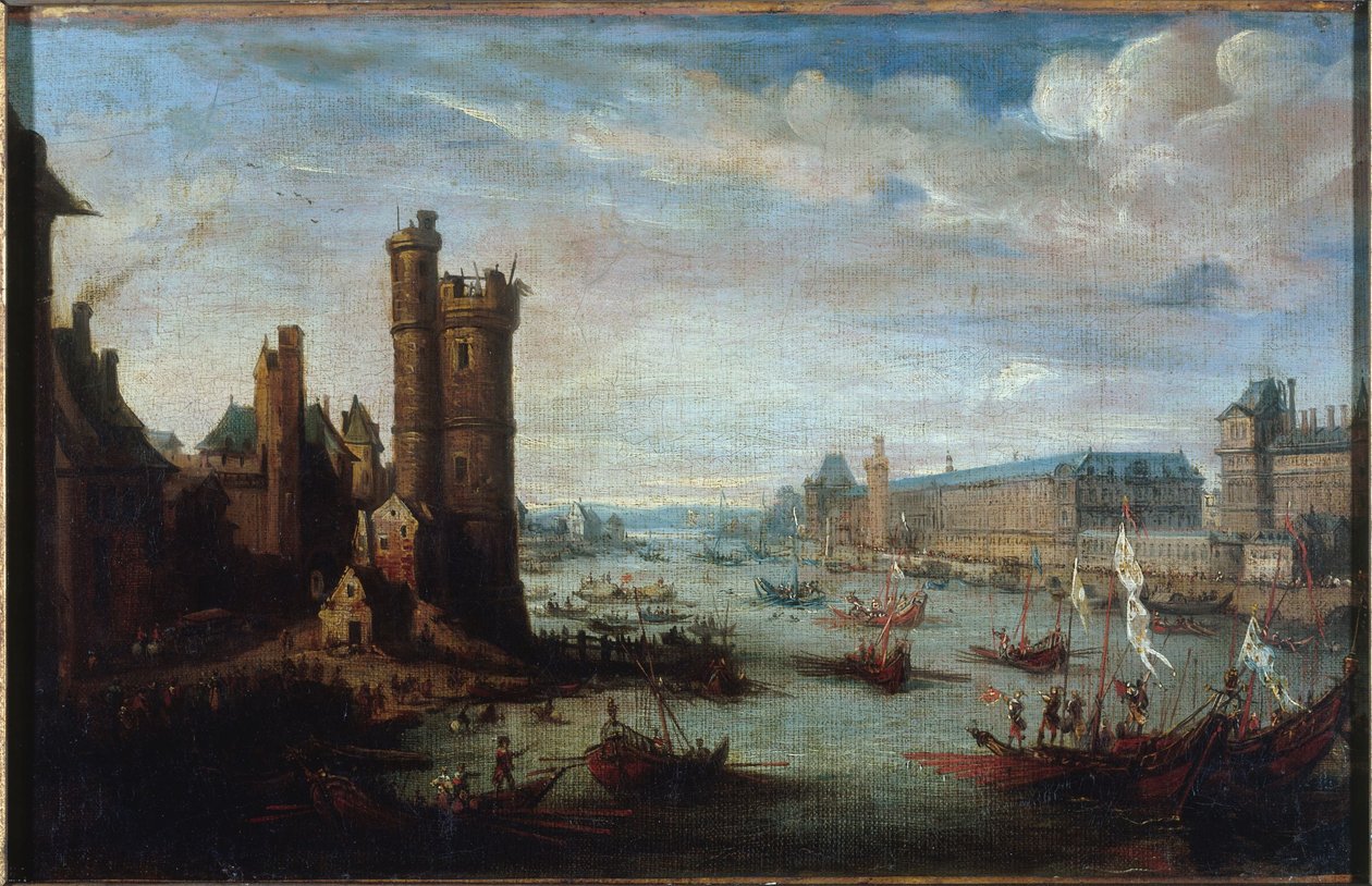 The Tour de Nesle, the Grande Galerie and the Louvre, seen from Pont-Neuf, circa 1630, between 1625 and 1635 by Jacques Callot