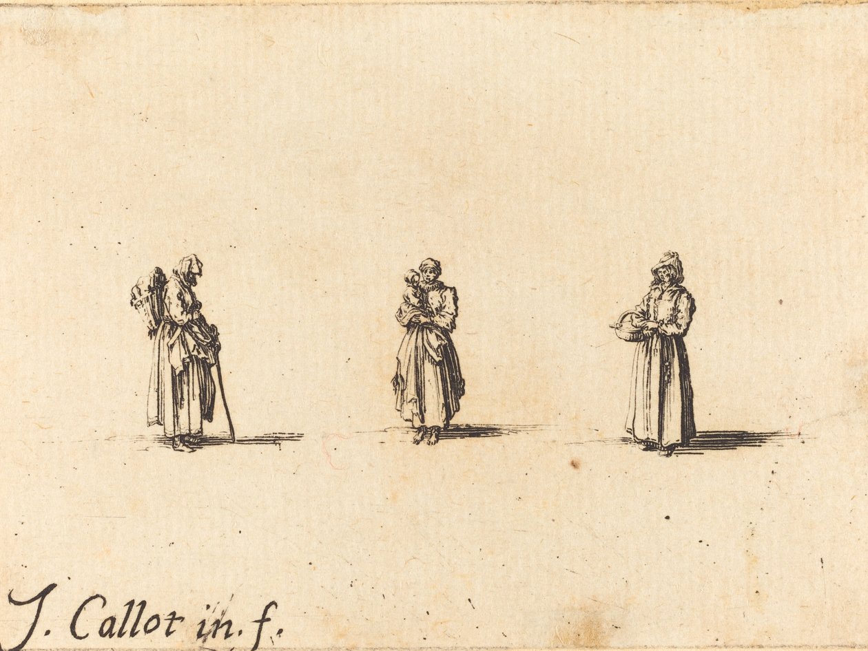 Three Women, One Holding a Child, probably 1634 by Jacques Callot