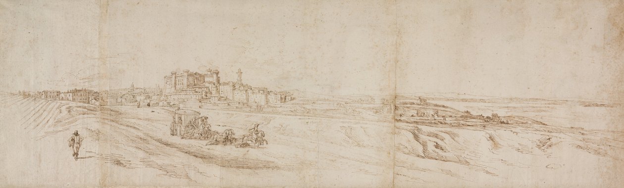 View of The Castello Bracciano, Near Rome with Coach and Figures by Jacques Callot