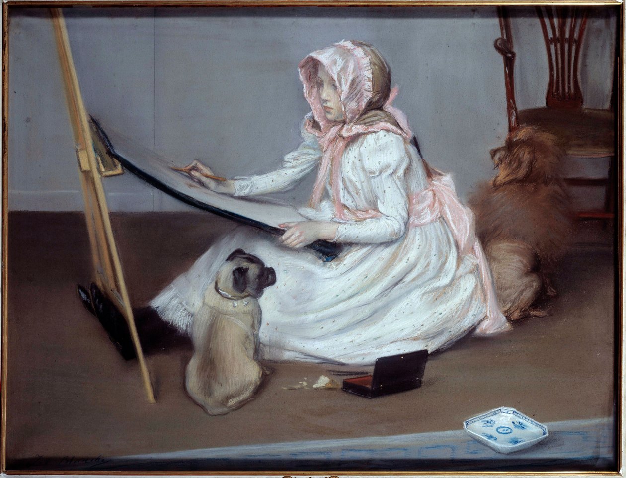 Young girl drawing by Jacques Emile Blanche