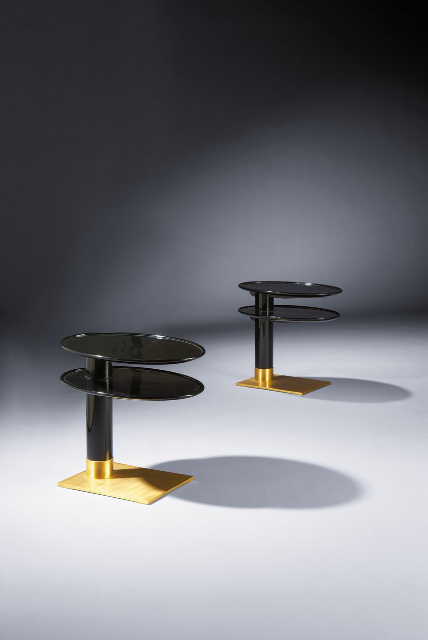 Pair of Side Tables, Each with Paired Elliptical Surfaces by Jacques Emile Ruhlmann