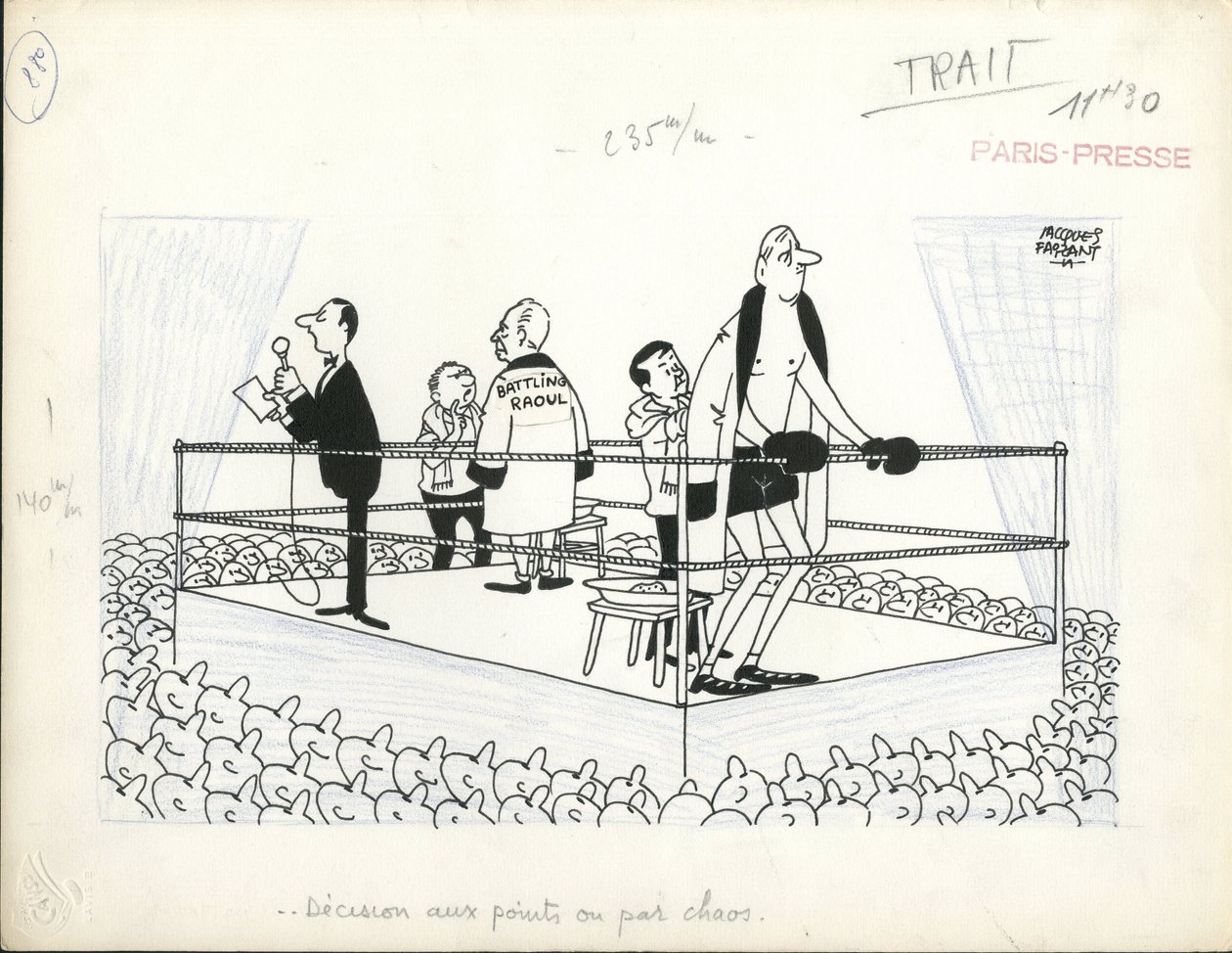 Paris-Presse, Satirical in Black & White by Jacques Faizant