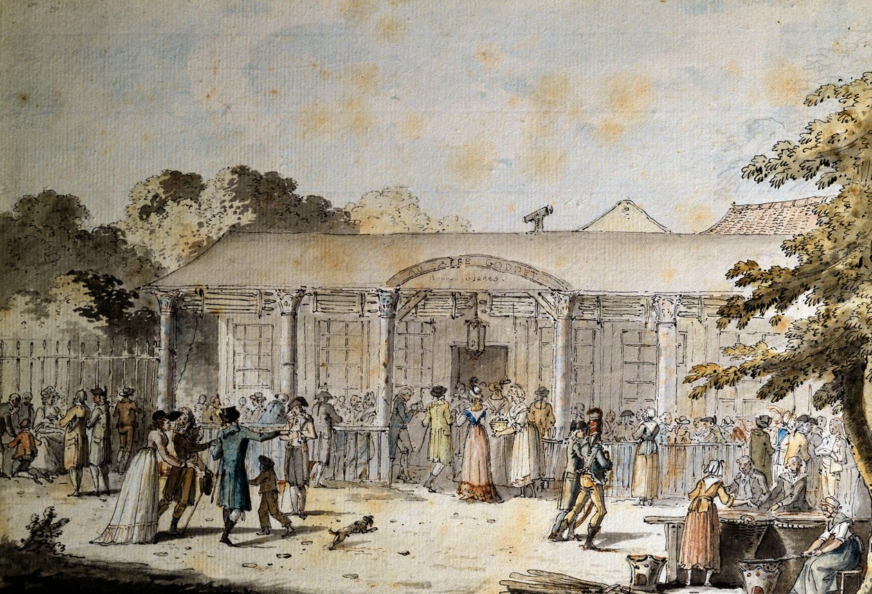 View of the Cafe Goddet, Boulevard du Temple, at the time of the Consulate by Jacques Francois Joseph Swebach
