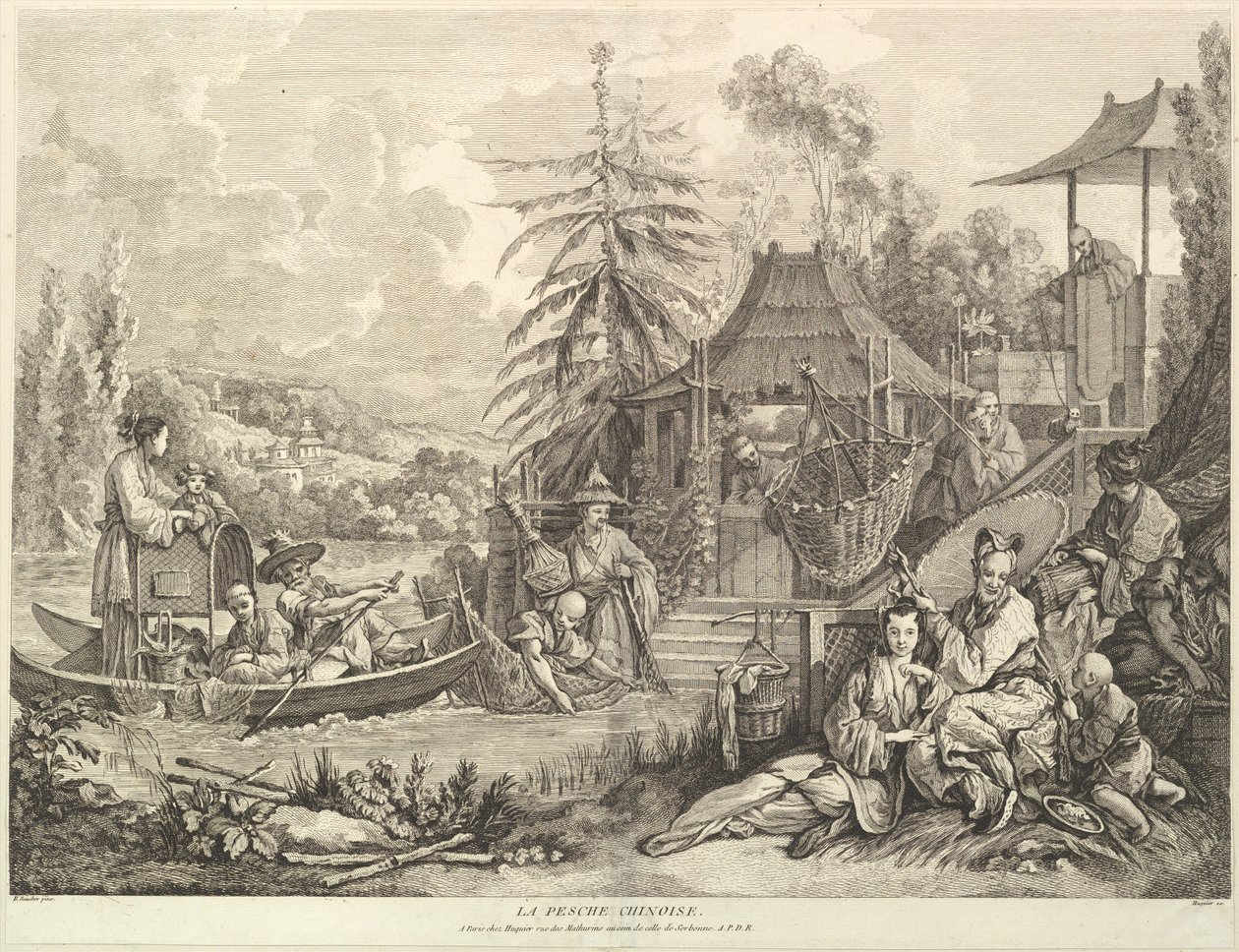 Chinese Fishing, from Chinoiseries, after 1743 by Jacques Gabriel Huquier