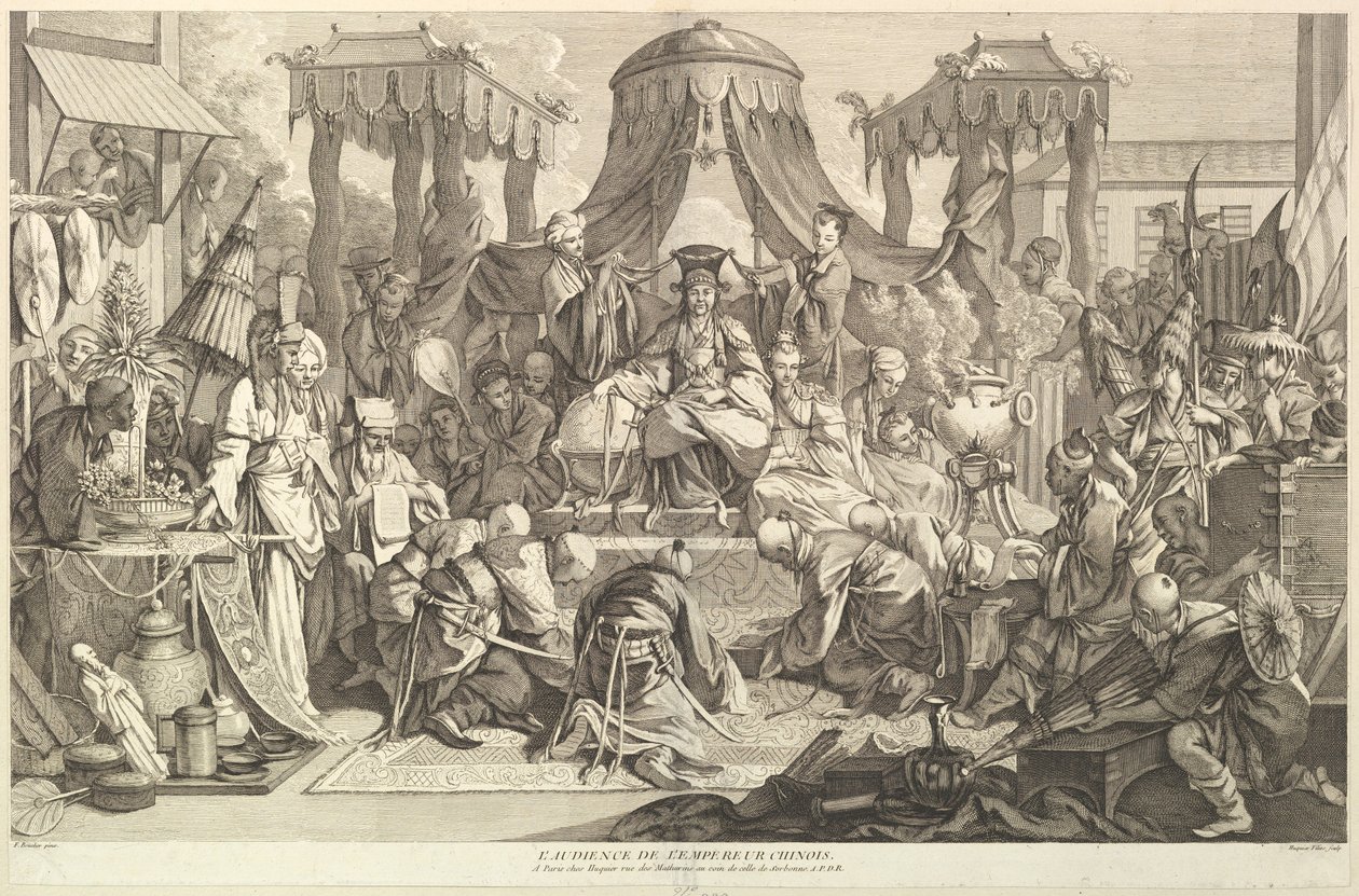 The audience of the Chinese Emperor, from Chinois by Jacques Gabriel Huquier