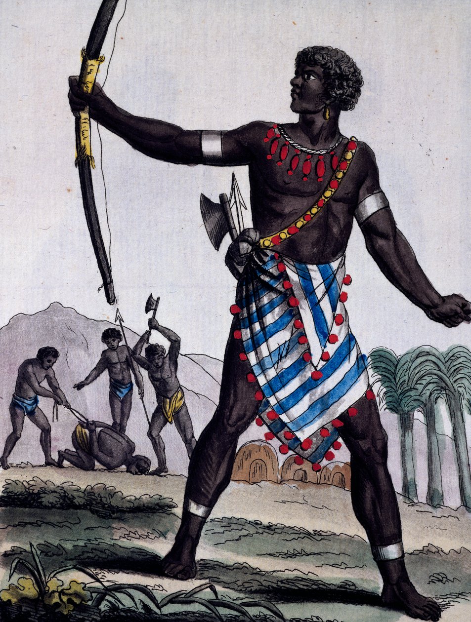 Anzikos warrior, Africa, engraving from Encyclopedia of voyages by Jacques Grasset de Saint Sauveur