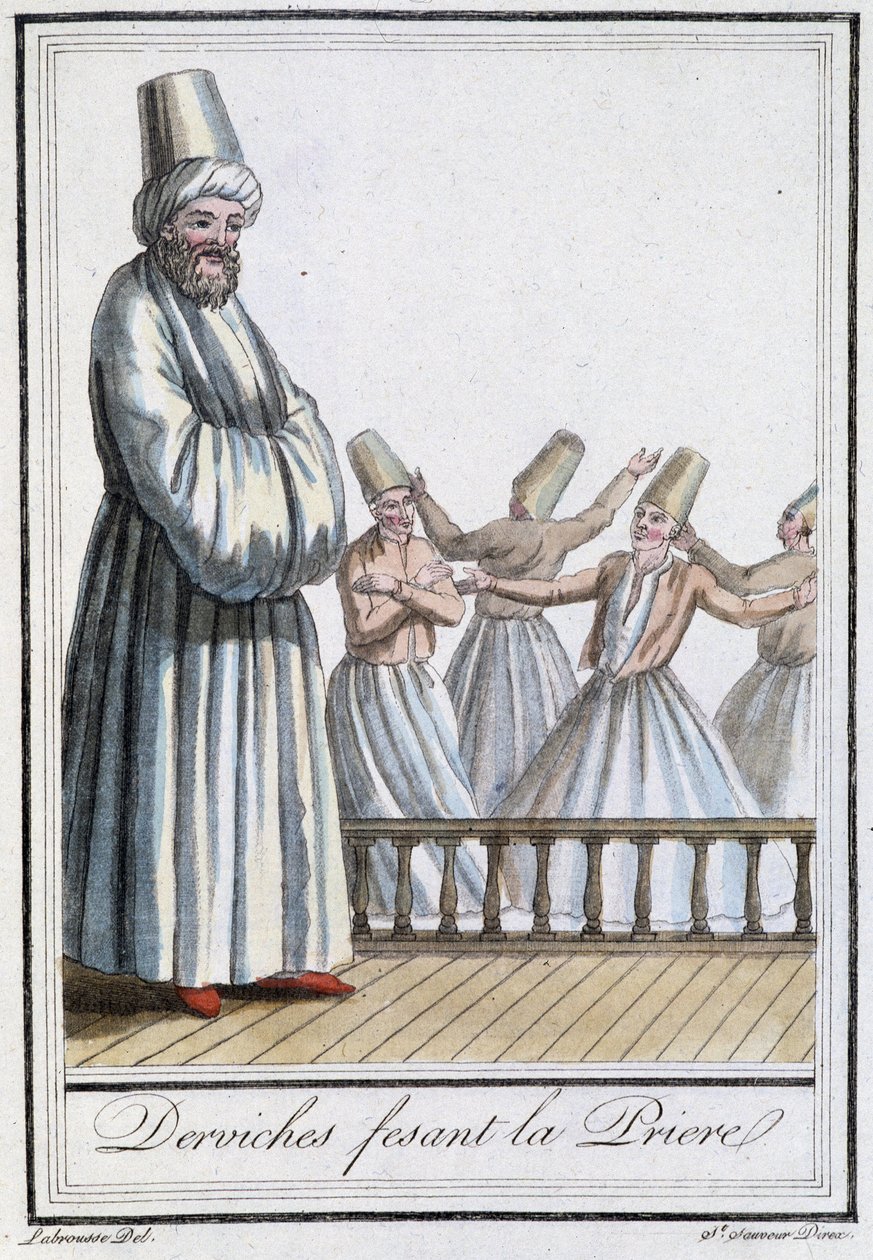 Dervishes praying (Whirling Dervishes) - in Encyclopedia of Travels by Grasset Saint Sauveur, ed. Paris 1796 by Jacques Grasset de Saint Sauveur