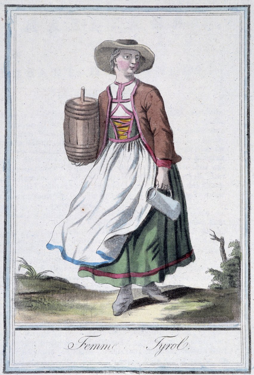 Woman of Tyrol - in Encyclopedia of Travels by Grasset St Sauveur, ed. 1796 by Jacques Grasset de Saint Sauveur