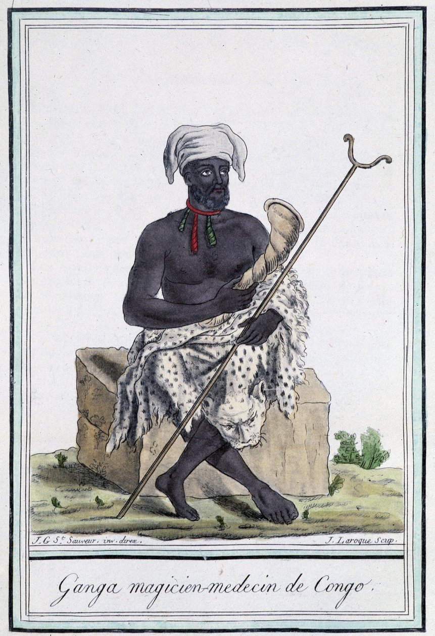 Ganga, magician doctor of Congo - in Encyclopedia of Travels by Grasset Saint Sauveur, ed. Paris 1796 by Jacques Grasset de Saint Sauveur