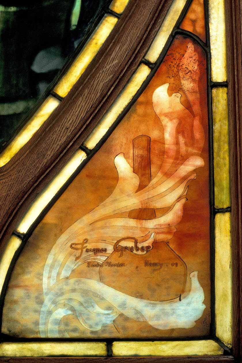 Nancy, Art Nouveau, Chamber of Commerce and Stock Exchange, Signature of a Stained Glass by Jacques Gruber