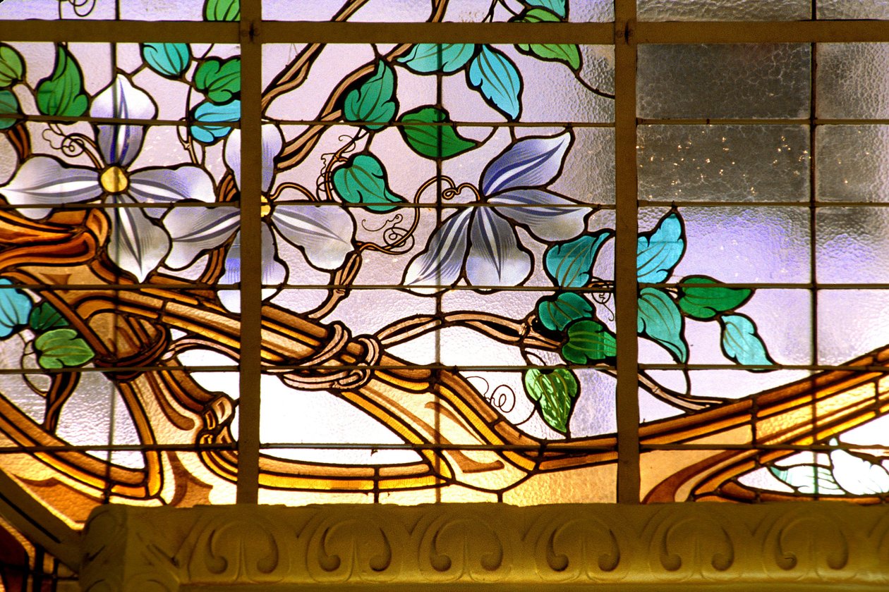 Nancy, Art Nouveau, La verriere aux Clematites (1901) (detail) by Jacques Gruber