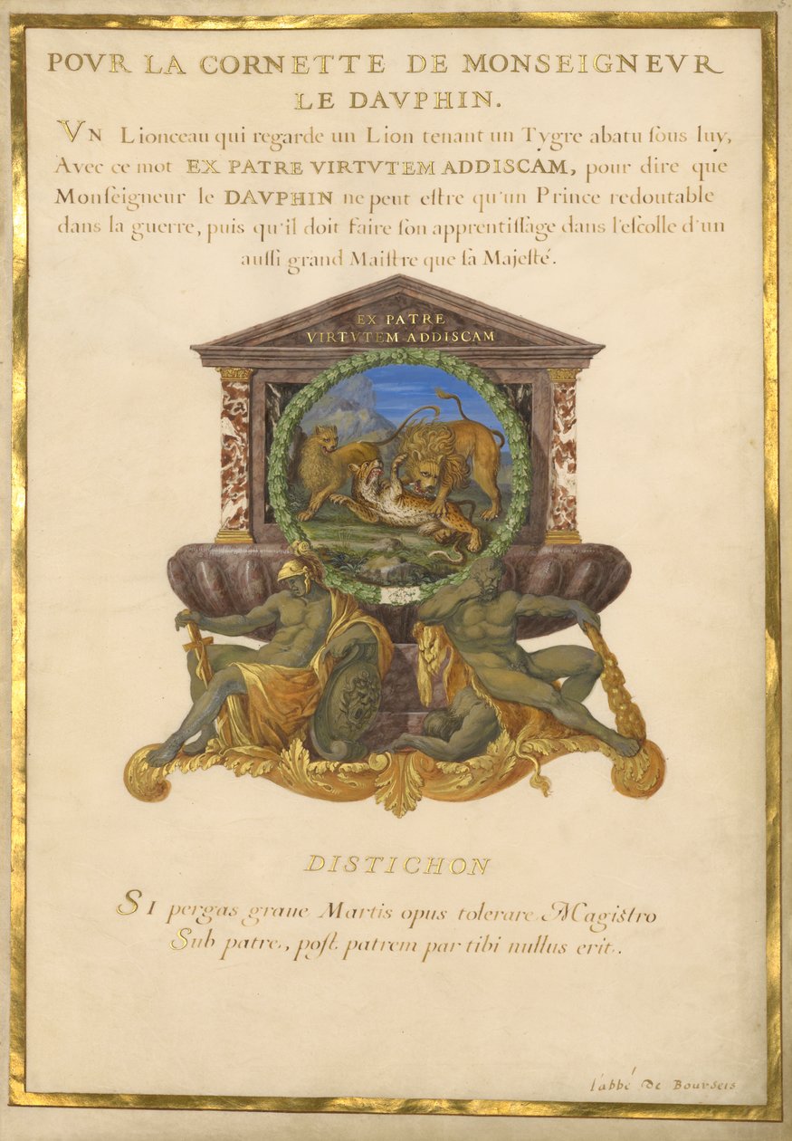 Emblem for Louis XIV (gouache & gold on parchment) by Jacques I Bailly