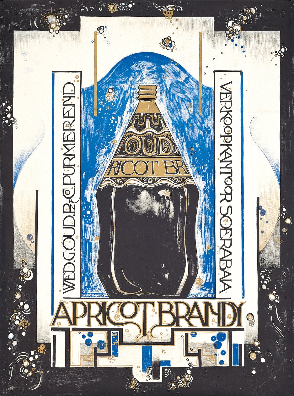 Poster advertising apricot brandy, for the wine and sherry seller Oud by Jacques Jongert