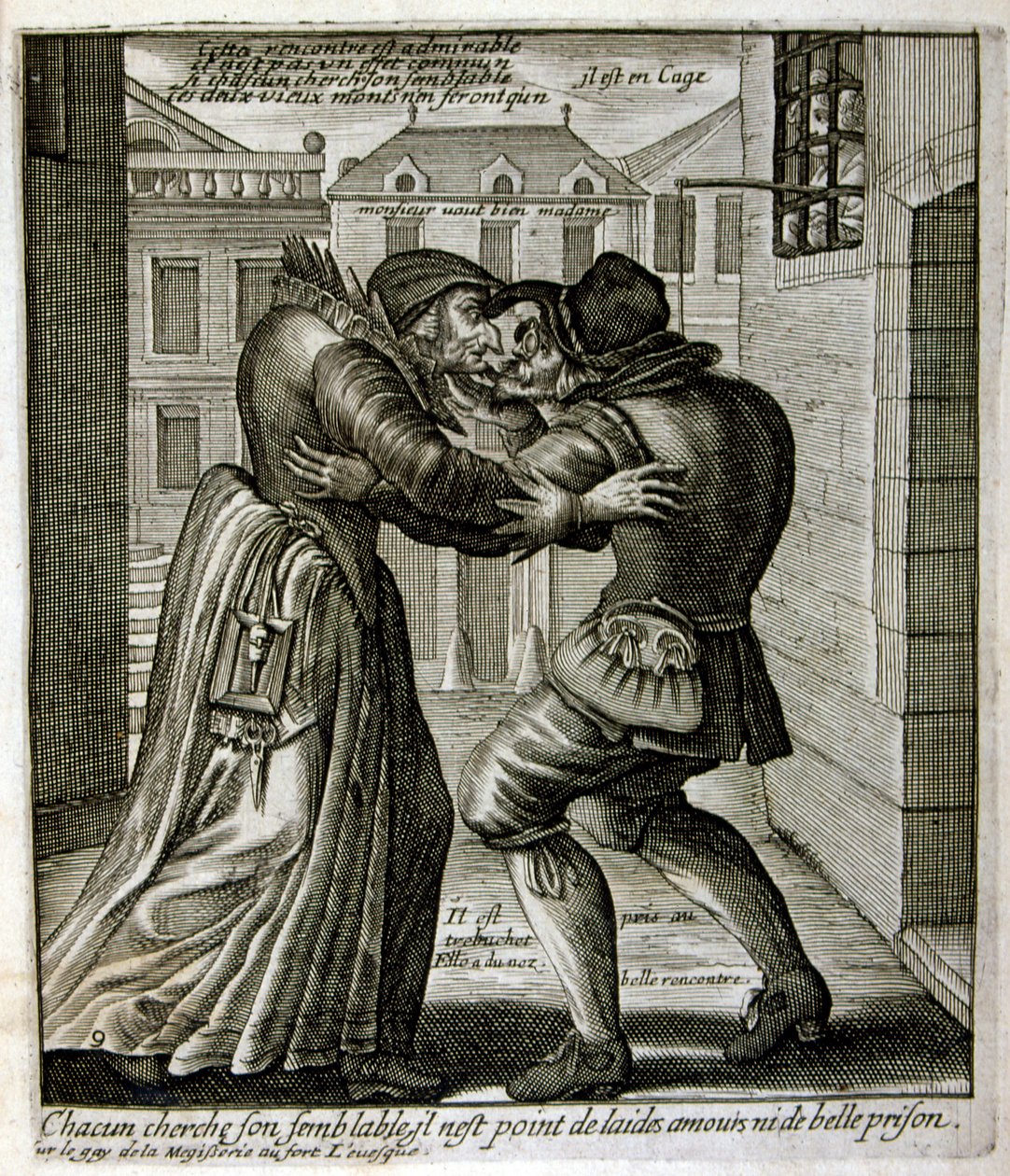 17th Century Engraved Illustration from a Collection of Proverbs by Jacques Lagniet