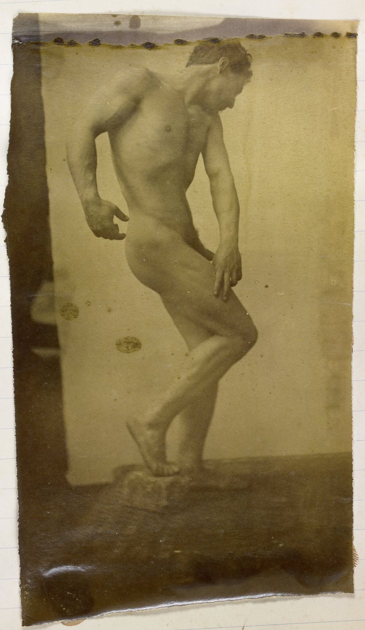 Study of a Male Nude Model, Standing and Seen from the Side, in the Studio of Jacques de Lalaing by Jacques Lalaing (attributed to)
