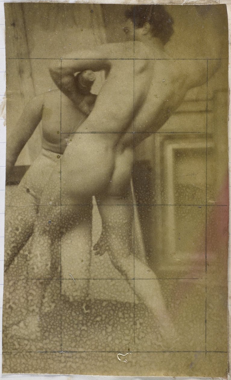 Study of a Male Nude Model, Standing, Seen from the Back and Wrestling with Mannequin, in the Studio of Jacques de Lalaing, Possibly Preliminary Study for the Painting The Wrestlers by Jacques Lalaing (attributed to)