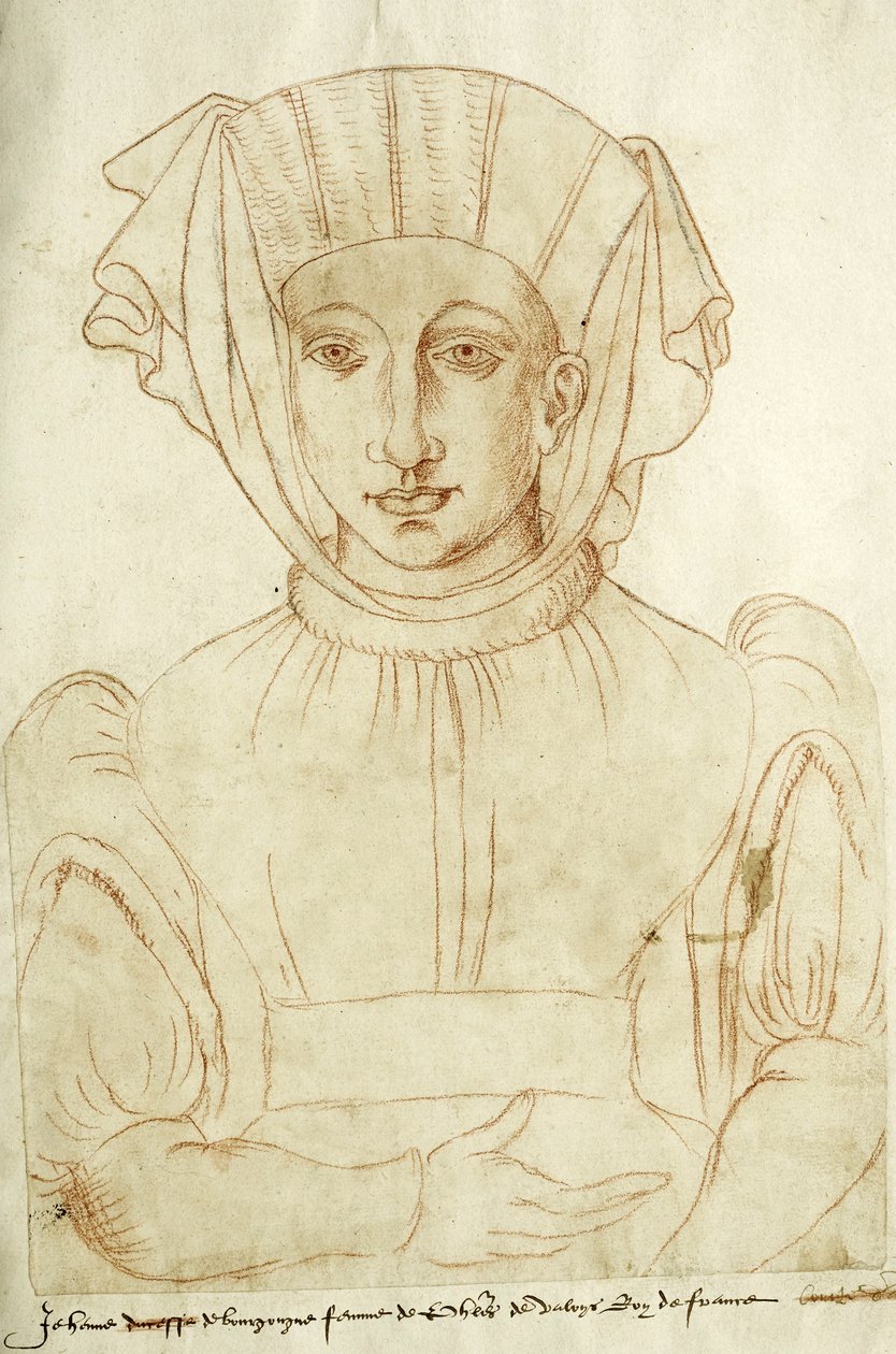 Jehenne de Bourgogne, Wife of Philip of Valois, King of France, fol. 6 of the Arras Collection by Jacques Le Boucq