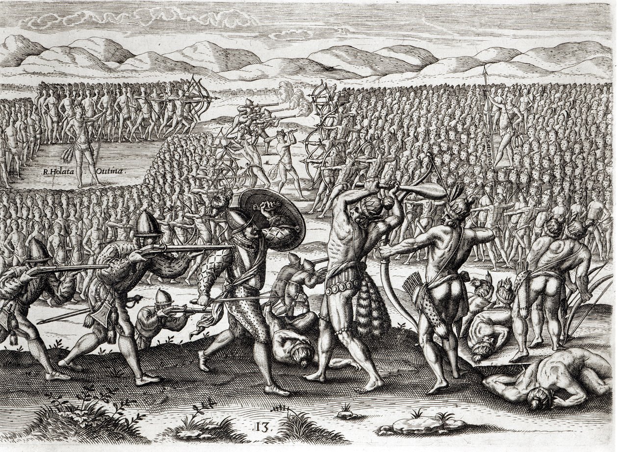 Outina defeats Patanou with the aid of the French, Florida, 1564, from 