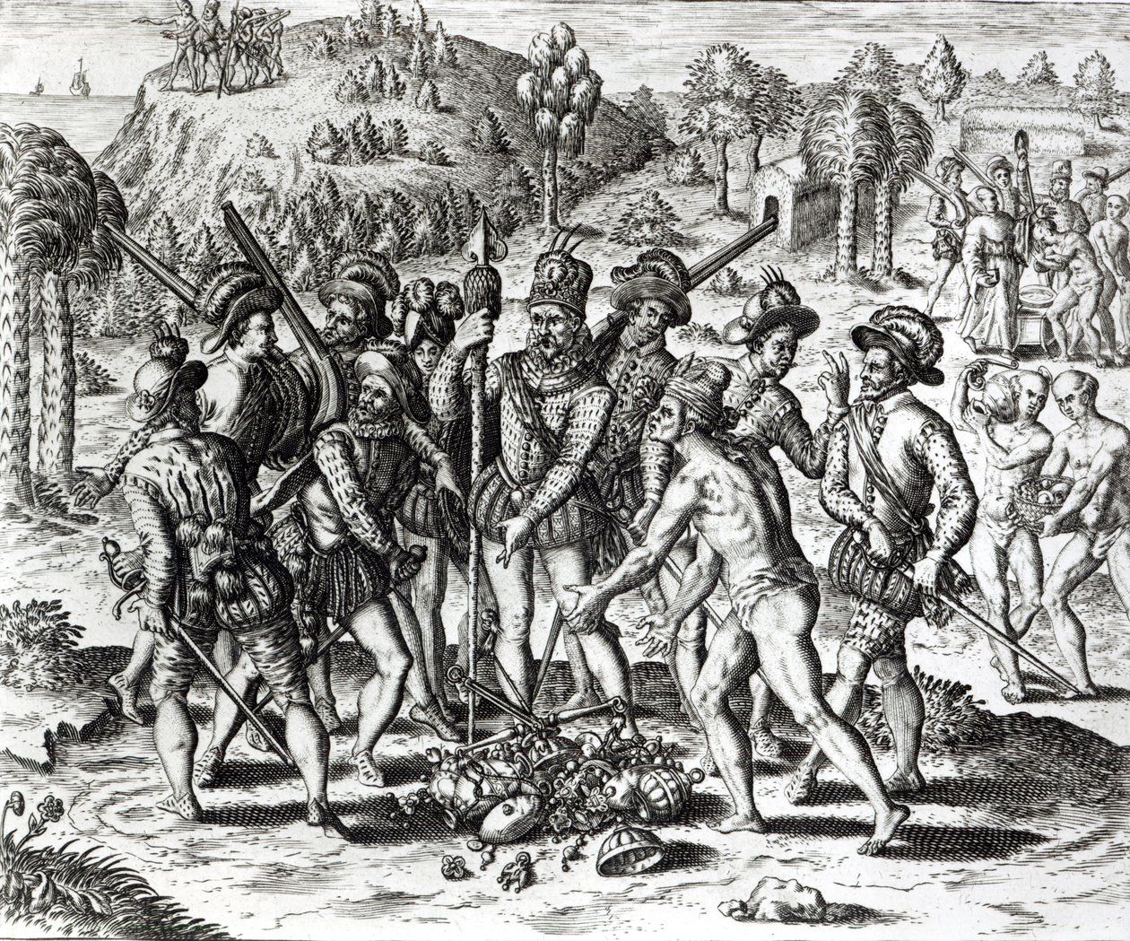 Spaniards receiving gifts from Indians, from 
