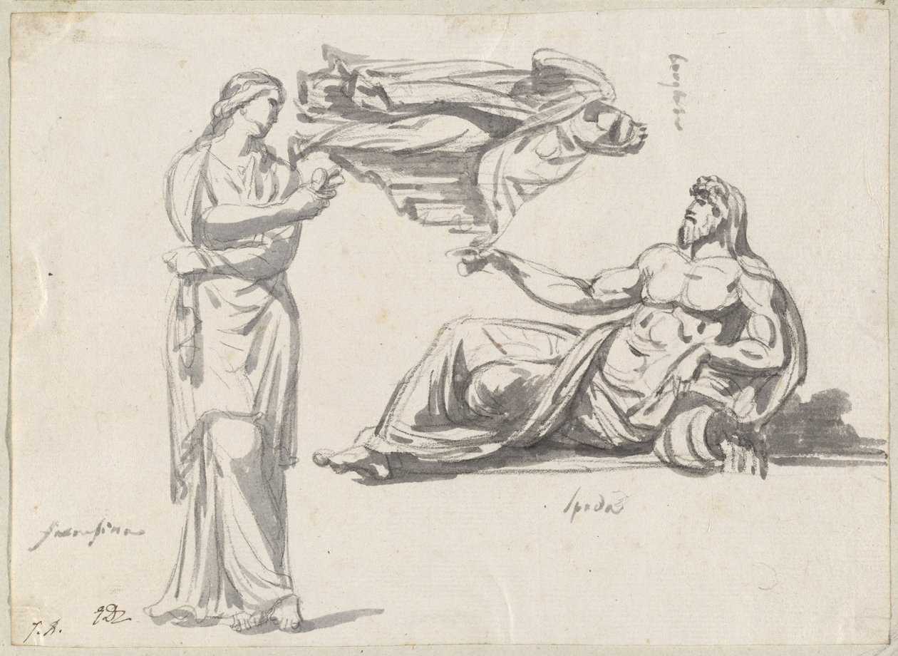 A River God and Two Classical Sculptures by Jacques Louis David