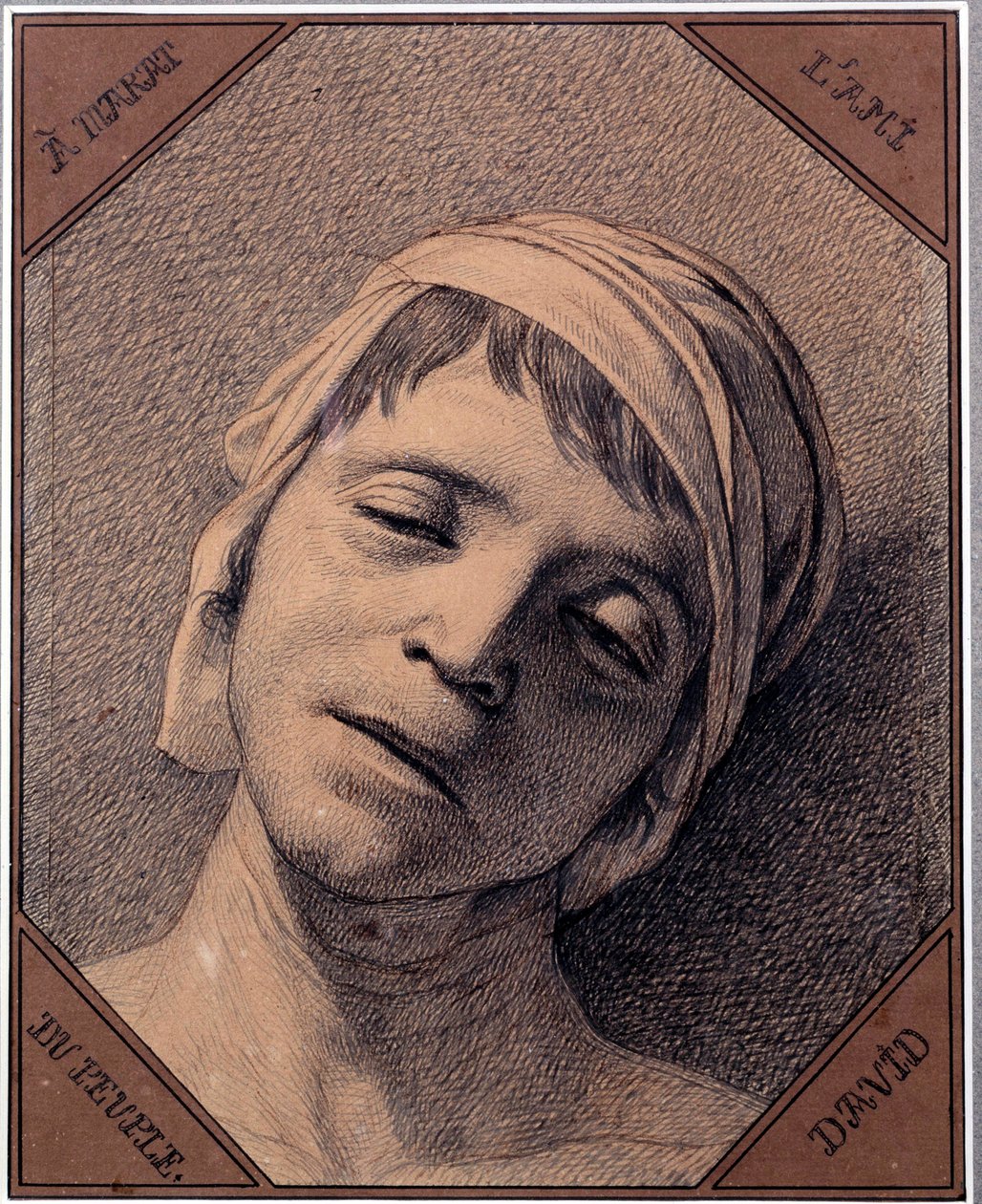 Study from nature of the head of Jean Paul Marat, assassinated on 13/07/1793 by Jacques Louis David