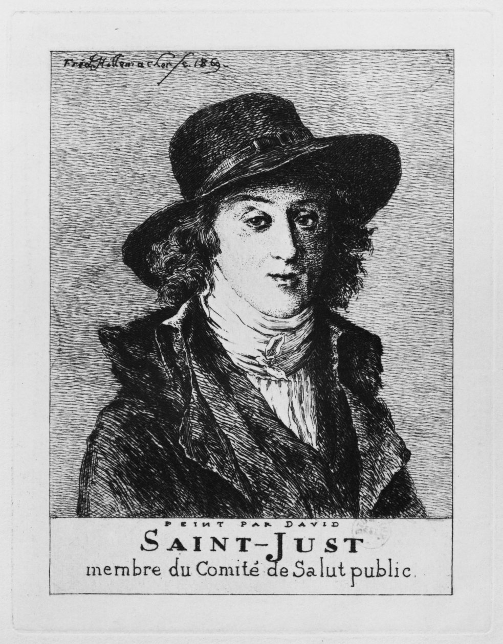 Louis Antoine Leon de Saint-Just, engraved by Frederic Desire Hillemacher, 1869 by Jacques Louis David
