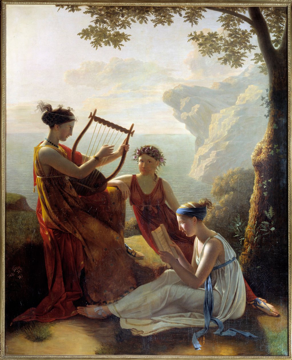 Greek Poet Sappho Playing Lyre with Two Companions by Jacques Louis Michel Grandin