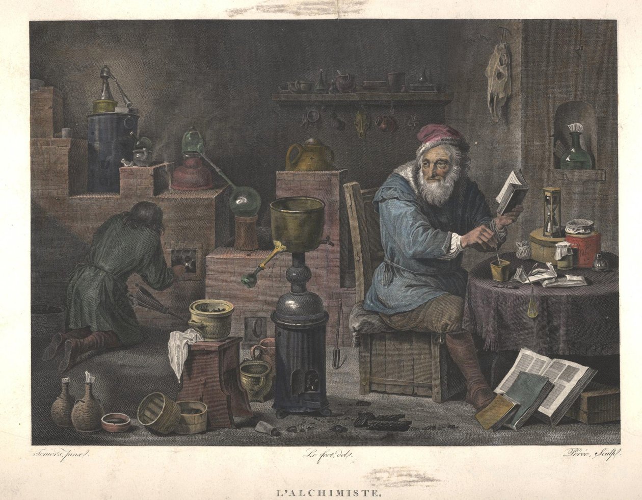 The Alchemist after Painting by David Teniers by Jacques Louis Perée