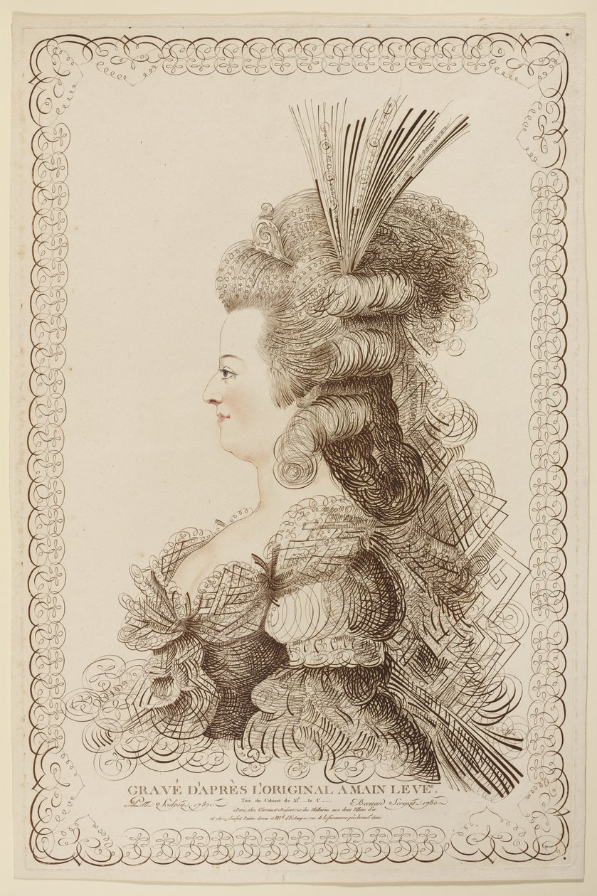 Calligraphic Portrait of Marie Antoinette, 1787 by Jacques Louis Petit