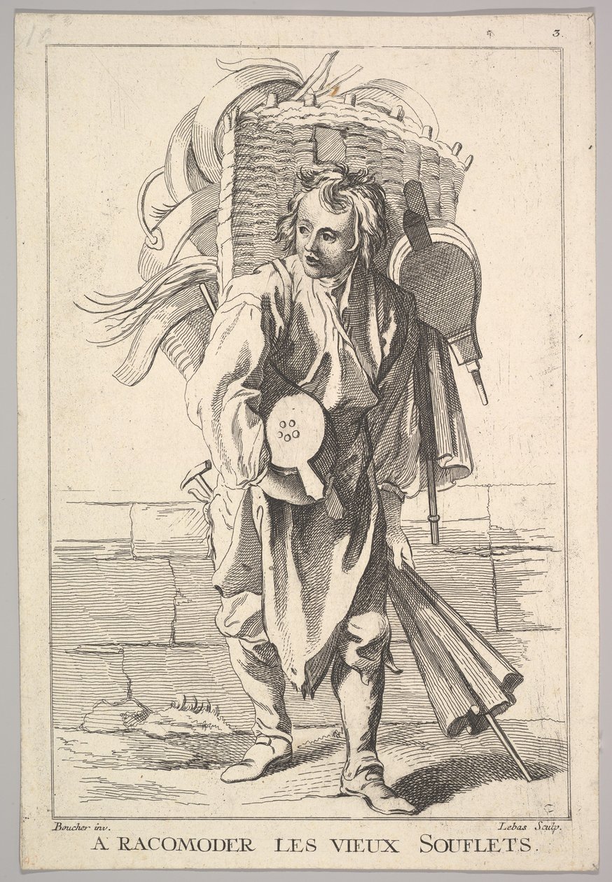 Reverse copy of A Racomoder les Vieux Souflets Mend the Old Bellows, from Le Cri by Jacques Philippe Le Bas