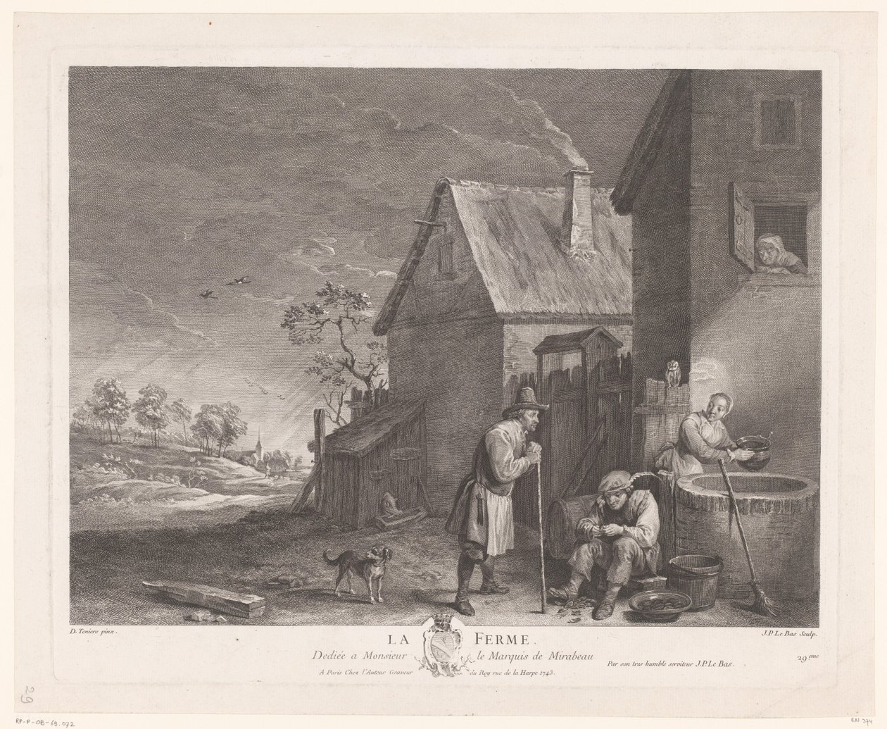 Two Men and a Woman at the Well by a Farm by Jacques Philippe Le Bas